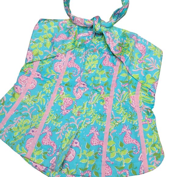 vintage Bamboo Trading Seahorse Print Halter Top tropical vacation bright small - Picture 2 of 6